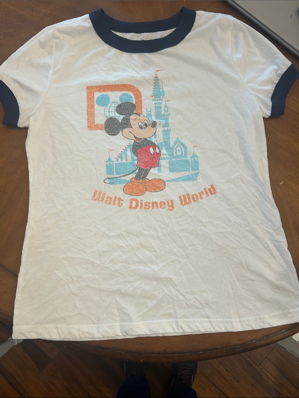 Walt Disney World White Ringer Tee with Navy Trim and Vintage Mickey Graphic